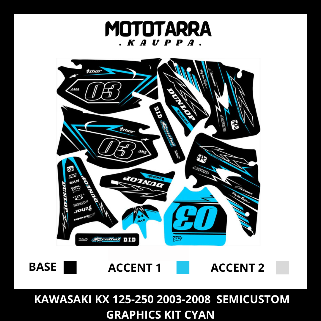 Kawasaki KX 125-250 2003-2008 Cian Kit De Adhesivos